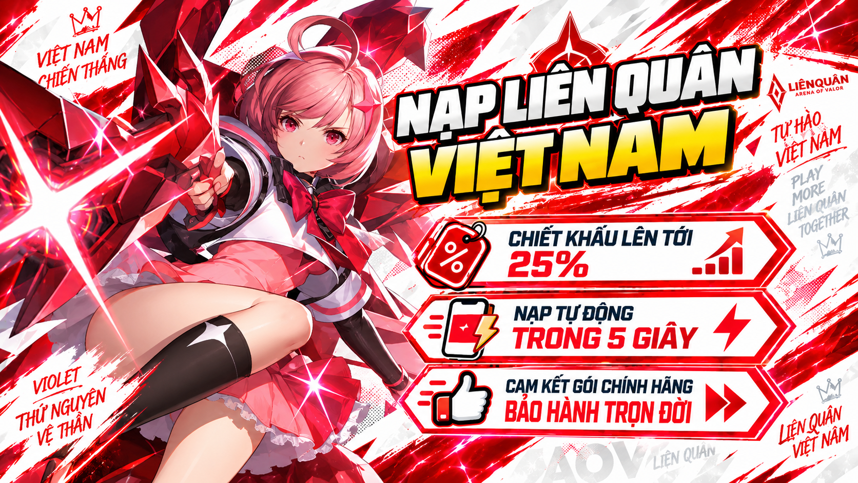🇻🇳 Nạp Liên Quân Việt Nam [ Chiết Khấu Tự Động ] + [ Quân Huy ]